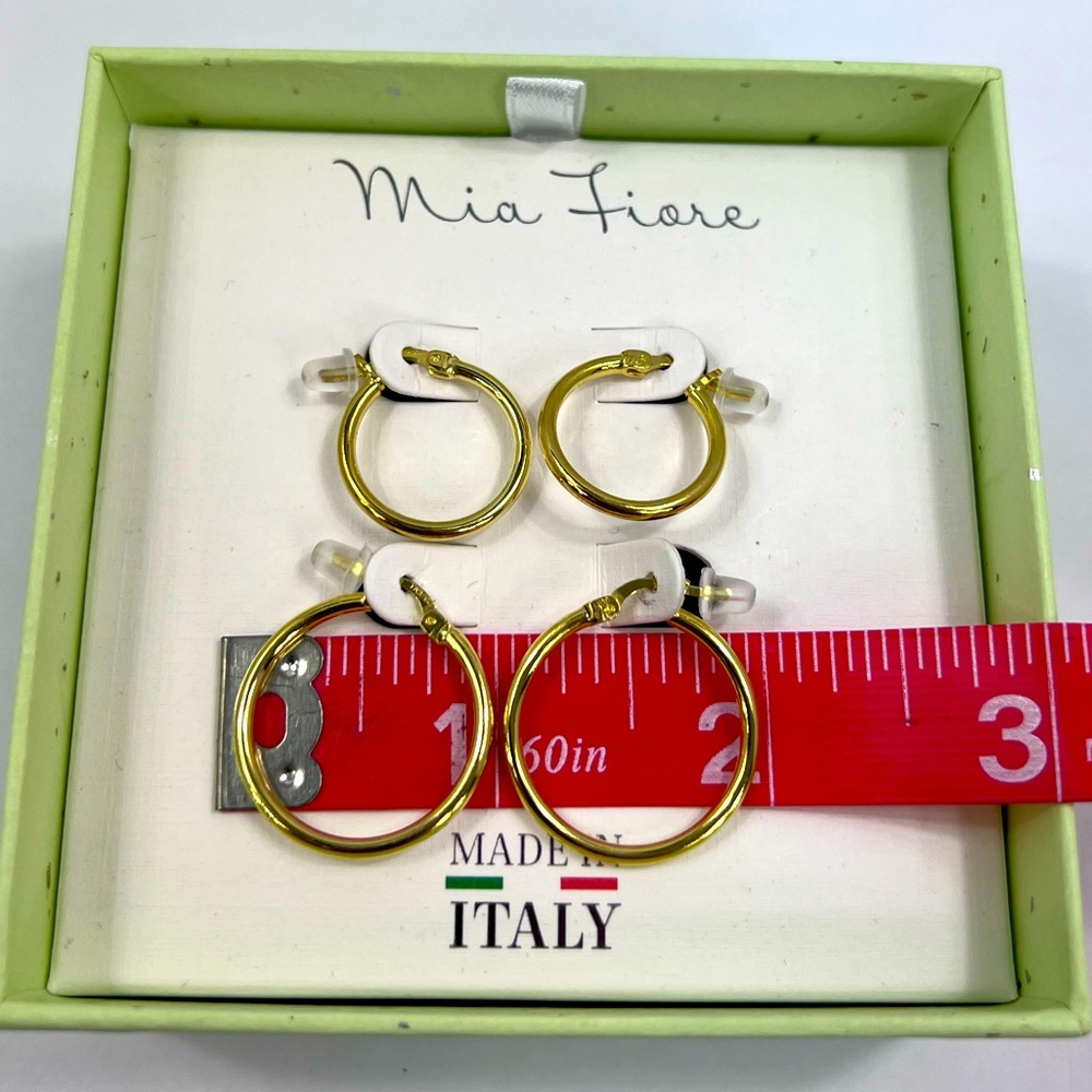 MÍA FIORE, 2 HOOP EARRINGS, STERLING SILVER, 18KT GOLD PLATED, 2 DIFFERENT SIZES - Picture 4 of 16